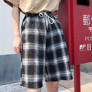 Drawstring Plaid A-line Shorts