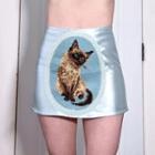 High-waist Cat Print Embroidered Skirt