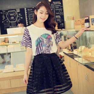 Short-sleeve Zebra Printed T-shirt