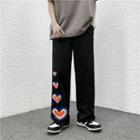 Heart Print Drawstring-cuff Straight Leg Pants