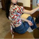 Puff Short-sleeve Floral Back Strap Top