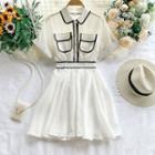 Collared Contrast Trim Short-sleeve Mini A-line Dress