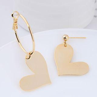Non-matching Heart Dangle Earring Gold - One Size