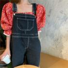 Denim Playsuit / Puff-sleeve Pattern Printed Blouse