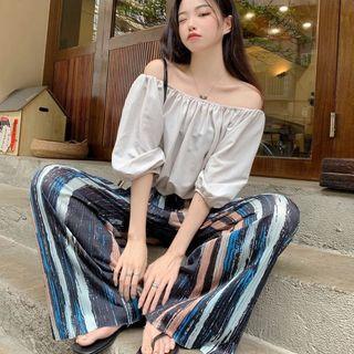 High-waist Striped Straight-cut Pants Black - One Size
