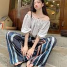 High-waist Striped Straight-cut Pants Black - One Size