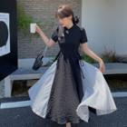 Short-sleeve Two-tone Midi Qipao