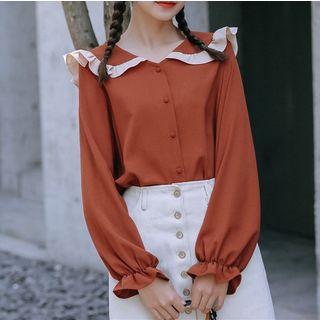 Bell-sleeve Frill Trim Shirt