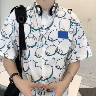 Short-sleeve Cartoon Sheep Print Shirt