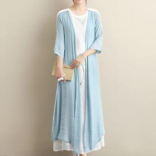 Mock Two-piece 3/4-sleeve Midi Dress