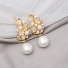 Rhinestone Faux Pearl Dangle Earring E2086-3 - 1 Pair - Gold - One Size