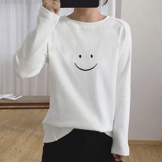 Long-sleeve Crew Neck Smiley Face Print T-shirt