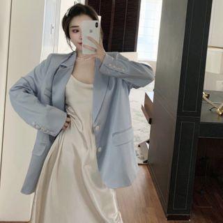Blazer / Spaghetti Strap Midi A-line Dress