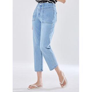 Patch-pocket Cropped Baggy Jeans