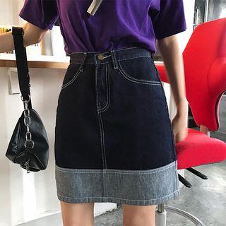 Two-tone Mini A-line Denim Skirt