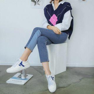 Two-tone Slim Straight-cut Jeans