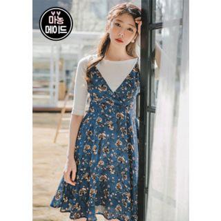 Spaghetti-strap Floral Chiffon A-line Dress