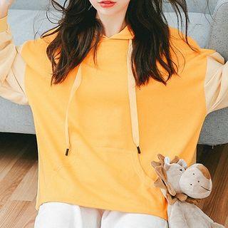 Color-block Lettering Printed Long-sleeve Hoodie