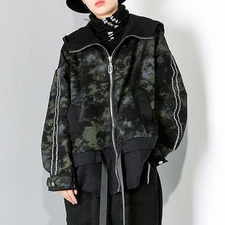 Printed Hooded Zip Jacket Black - One Size
