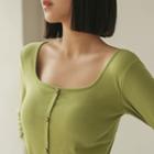 Long-sleeve Padded Buttoned Top