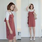 Set: Spaghetti-strap Ruffled Dress + T-shirt