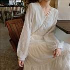 Layered Puff-sleeve V-neck Dress