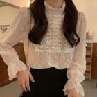 Stand Collar Embroidered Lace Blouse Off-white - One Size