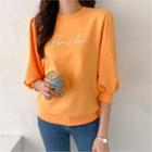 Letter Embroidered Elbow-sleeve Top