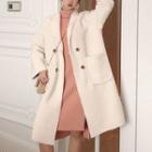 Mock Turtleneck Long-sleeve Midi Knit Dress / Double-breasted Coat