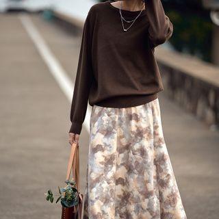 Tie-dye Print Midi A-line Dress Coffee - One Size
