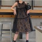 Flower Print Buttoned Jacket / Sleeveless A-line Dress