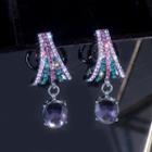 Faux Crystal Rhinestone Alloy Dangle Earring 1 Pair - Dangle Earring - Silver Pin - Rhinestone - Multicolor - Purple - One Size