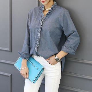 Frilled Denim Blouse