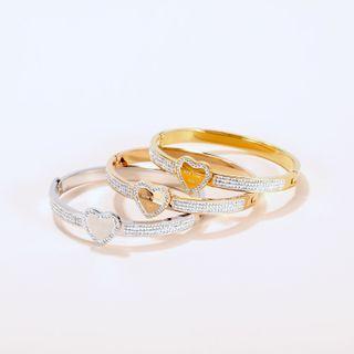 Heart Rhinestone Stainless Steel Bangle