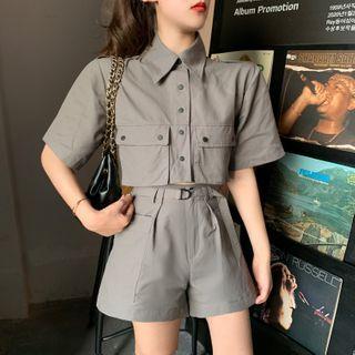 Elbow-sleeve Shirt / High-waist Shorts