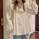 Collared Pleated Blouse White - One Size