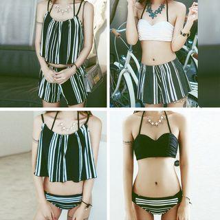 Set: Striped Bikini + Swim Shorts + Cover-up