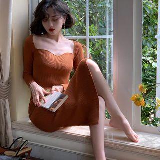 Square-neck Knit Top / Midi Bodycon Dress