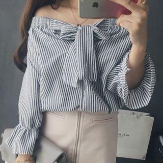 Bow Detail Striped Off-shoulder Top