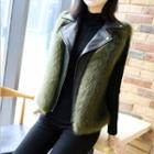 Furry Paneled Faux Leather Zip Vest