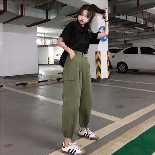 Short Sleeve Printed Tee / Drawstring Cuff Sweatpants