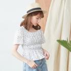Short-sleeve Floral Linen Top White - One Size