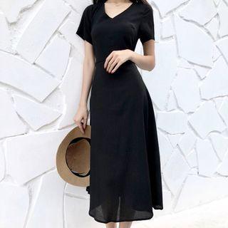 Open Back Short-sleeve Chiffon Dress
