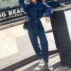 Hooded Long-sleeve Denim Jumpsuit