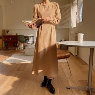 Pintuck-waist Faux-suede Maxi Dress