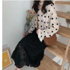 Dotted Blouse / Lace Midi Skirt