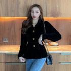Long-sleeve Tie-waist Plain Velvet Shirt As Shown In Figure - One Size