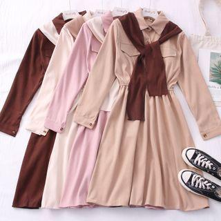 Inset-shawl A-line Midi Dress In 7 Colors