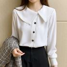Long-sleeve Buttoned Wide-collar Chiffon Blouse