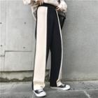 Colorblock Wide-leg Knit Pants Black & Almond - One Size